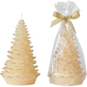 Creative Co-Op Tall Holiday Tree Shaped Candle with Gold Tips, Eggnog Color