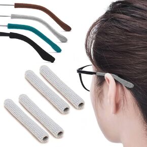 2 Pairs Upgrade Soft Glasses Ear Cushion, Knitting Cotton Eye Glasses Ear Grippers Anti Slip, Glasses Ear Grips Non Slip, Temple Sleeves Tips Ear Pads for Glasses Slip Preventer (Black)