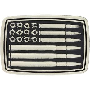 Montana Silversmiths 2nd Amendment Series Attitude Western Belt Buckle (Silver Bullet Flag - Antiqued Silver)