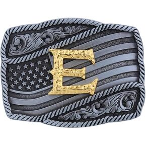 Western Cowboy Initial Letters A-Z American Flag Belt Buckle Gifts for Men Fathers Day Boyfriend Husband Dad Gifts