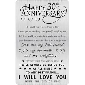 Alotozo 30th Anniversary Card Gifts for Her Him Men, Happy 30 Years Wedding Anniversary Engraved Wallet Card Gift for Boyfriend Husband
