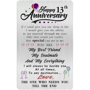 Alotozo 13th Anniversary Card Gifts for Him Husband Her, Happy 13 Years Wedding Anniversary Engraved Wallet Card Decorations for Boyfriend Wife Men