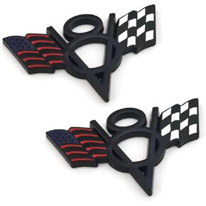 PTDecals 2 Pcs Silver Metal US Flag F1 Racing V8 Symbol Emblem Sticker Badge Vehicle Auto Car Trunk Tailgate Boot Bumper Decocation Decal