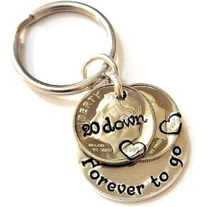 Two 2004 Dimes for 20 Down Forever To Go Key Chain 20th Anniversary Gift for Him or Her