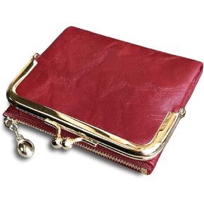 PofeeXIO Womens Wallet RFID Small Compact Bifold Leather Vintage Wallet,Ladies Coin Purse with Zipper and Kiss Lock