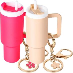 2pcs Mini Tumbler Keychain for Stanley Cup Cute Chapstick Holder Key Chain Charms for Women Purse Handbag Backpack