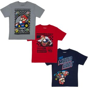 Nintendo Super Mario Boys T-Shirts 3-Pack, Super Mario Bros Characters 3-Pack of Tees for Boys Bundle Set