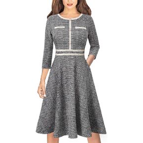 VFSHOW Womens Button Pockets Slim Wear to Work Office Business Party Patchwork A-Line Dress