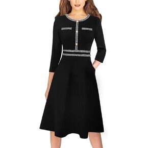 VFSHOW Womens Button Pockets Slim Wear to Work Office Business Party Patchwork A-Line Dress in Kuwait