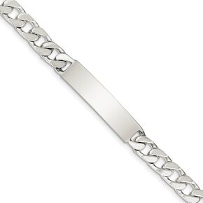 Solid 925 Sterling Silver 8inch Engravable Curb Cuban Link ID Bracelet Engravable Identification Name Bar Tag - with Secure Lobster Lock Clasp 8" (Width = 9mm)