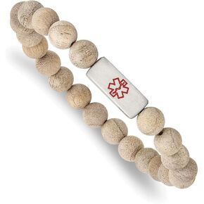 Lex & Lu Stainless Steel Brushed with Enamel Medical ID Camphor Wood Bracelet