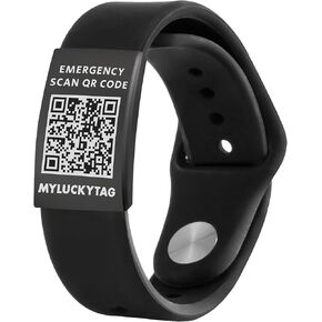 MYLUCKYTAG QR Code Medical ID Bracelet - Medical Alert Bracelet - Emergency Bracelet - Free Online Medical Profile - No Subscription Required - Silicone Waterproof Band Fits Wrists 5-9 inches