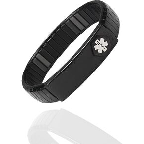 Medical Alert Bracelet for Men Women, Stainless Steel Personalized Adjustable Elastic Medical ID Bracelet for Diabetes, Allergies, Epilepsy, Penicillin, Writeable Cards