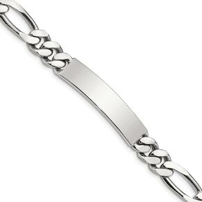 Polished Engravable Personalized Custom 925 Sterling Silver Polished Figaro Link ID Bracelet For Men Length 8.5 inches Width 8 mm