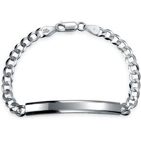 Bling Jewelry Unisex Personalize Bar Name Plated identification ID Bracelet For Men with Mariner, Curb, Figaro, Link Chain .925 Sterling Silver Made In Italy 7,8,8.5,9 Inch Customizable