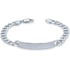Bling Jewelry Unisex Personalize Bar Name Plated identification ID Bracelet For Men with Mariner, Curb, Figaro, Link Chain .925 Sterling Silver Made In Italy 7,8,8.5,9 Inch Customizable in Saudi Arabia