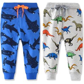 Toddler Boys Jogger Pants Boy Cotton Drawstring Elastic Waist Sweatpants Joggers 2 Pack Set 2-7T