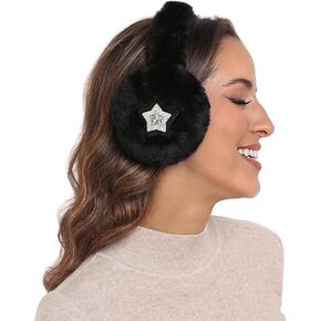 HDE Women's Fuzzy Faux Fur Earmuffs Foldable Ear Warmers with Rhinestone Charms