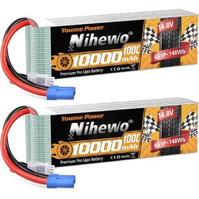 3S Lipo Battery 11.1V 10000mAh 100C RC Battery Soft Case EC5 Plug Compatible for RC Car Truck Tank Plane Drone Boat Racing Hobby Models (2 Packs)