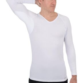 Sweatproof Undershirt Mens Modal Crew w Sweat Pads, Silver Treated to Fight Embarrassing Odor Aluminum Free Alternative Long