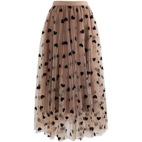 CHICWISH Women's 3D Heart Double-Layered Mesh Tulle Maxi Skirt