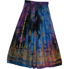 تنورة طويلة من Radhy krishna Fashions Tie Dye Yoga Trend للسيدات مطرزة بالترتر المجعد (أزرق متعدد)