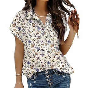 HOTOUCH Womens Linen Button Down Shirt Casual V Neck Cap Sleeve Blouses Summer Cotton Collared Tops S-3XL in Kuwait