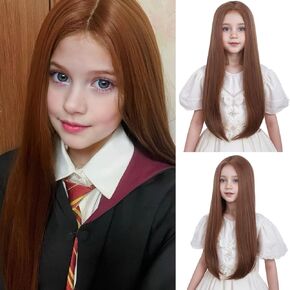 Brown Wig for Kids Long Girls Brown Wig Middle Part Straight Wig for Child Natural Synthetic Wig With Wig Cap
