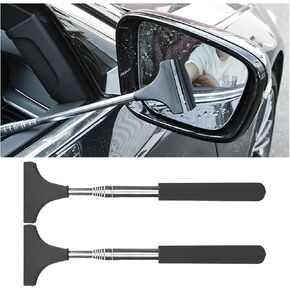 2PCS Car Side Mirror Squeegee, Retractable Vehicle Rearview Mirror Wiper with Long Handle, Portable Auto Glass Window Cleaner Tool Accessories, Universal for SUV, Sedan, Truck (Black)