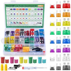 304Pcs Car Fuses Assortment Kit Include Standard & Small & Mini Size Car Blade Fuses, Automotive Low and Tall/STD Profile Box Shaped Assorted Fuse with Fuses Puller for Trucks, Cars and SUV, Boat