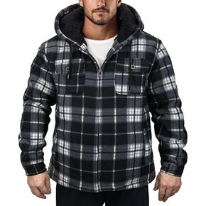 Plaid Flannel Jackets for Men Sherpa Fleece Lined Zip Up Hoodies Thick Winter Heavy Warm Coats with Hood