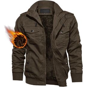 TACVASEN Men's Winter Jacket-Fleece Cotton Military Coat Thicken Casual Cargo Bomber Jacket