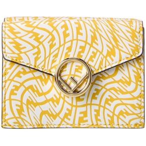 FENDI F is Yellow Leather Vertigo Print Small Trifold Wallet 8M0395