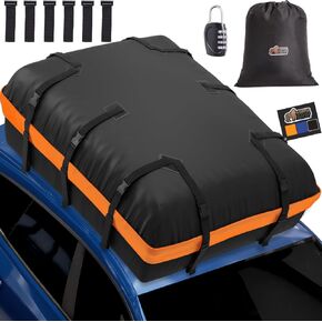 Gorilla Grip Waterproof Car Roof Bag with Stay in Place Grip Dots and Buckles, UV Protected Soft Shell Rooftop Cargo Carrier, Tear Resistant Luggage Box Top Rack SUV Vehicle Storage 15 Cubic FT Blue
