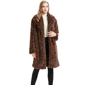 GRAN ORIENTE Luxury Winter Thickened Leopard Print Long Coats For Women,Faux Mink Fur Fluffy Trench Cardigan Jacket Overcoat