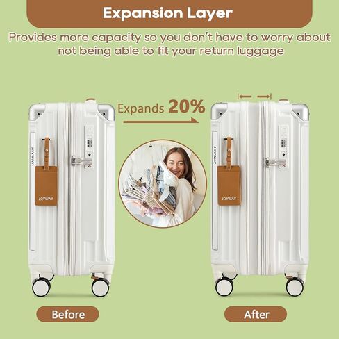 Joyway 20in Carry On Luggage with Cup Holder and USB Port, 20% Expandable Capacity, Smart Luggage Set with Anti-Slip Wheels and Handbag, Perfect for Men and Women - 3 Piece Set White in Kuwait