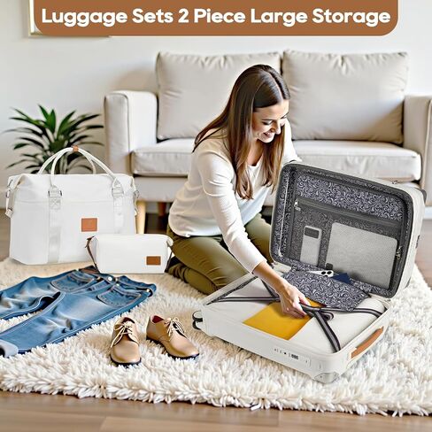 Joyway 20in Carry On Luggage with Cup Holder and USB Port, 20% Expandable Capacity, Smart Luggage Set with Anti-Slip Wheels and Handbag, Perfect for Men and Women - 3 Piece Set White in Kuwait