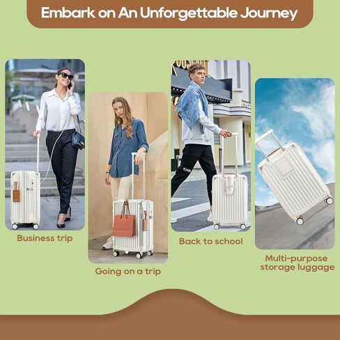 Joyway 20in Carry On Luggage with Cup Holder and USB Port, 20% Expandable Capacity, Smart Luggage Set with Anti-Slip Wheels and Handbag, Perfect for Men and Women - 3 Piece Set White in Kuwait