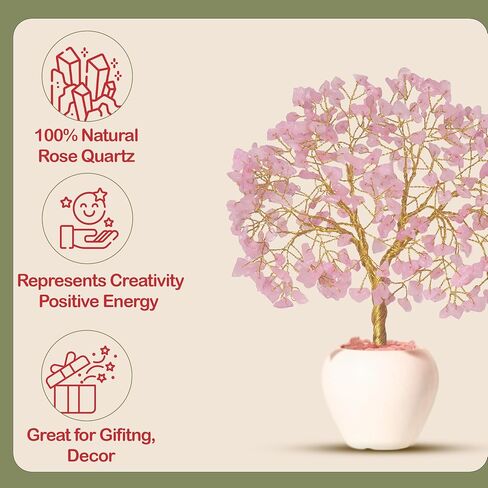 YATSKIA Rose Quartz Tree, Gemstone Tree, Healing Crystals and Stones, Quartz Crystal Tree, Birthday Gifts for Mom, Tree of Life Decor, Unique Gifts for Women, Crystal Decorations in Kuwait