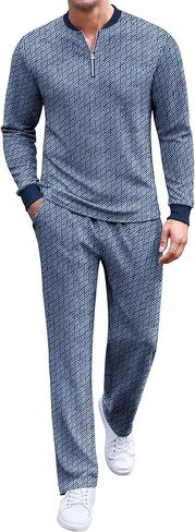 COOFANDY Men's 2 Piece Tracksuit Set Polo Athletic Sweatsuit Quarter Zip Jogging Long Sleeve Casual Sports Outfits in Kuwait