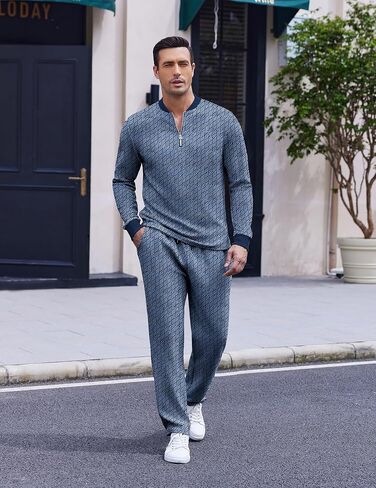 COOFANDY Men's 2 Piece Tracksuit Set Polo Athletic Sweatsuit Quarter Zip Jogging Long Sleeve Casual Sports Outfits in Kuwait