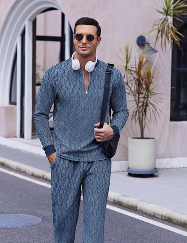COOFANDY Men's 2 Piece Tracksuit Set Polo Athletic Sweatsuit Quarter Zip Jogging Long Sleeve Casual Sports Outfits in Kuwait