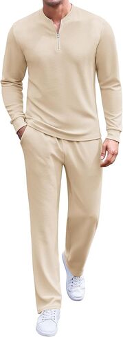 COOFANDY Men's 2 Piece Tracksuit Set Polo Athletic Sweatsuit Quarter Zip Jogging Long Sleeve Casual Sports Outfits in Kuwait