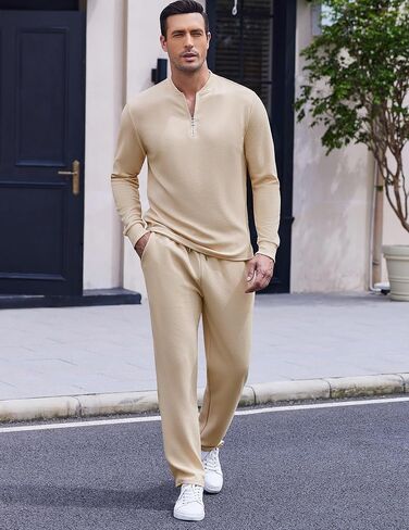 COOFANDY Men's 2 Piece Tracksuit Set Polo Athletic Sweatsuit Quarter Zip Jogging Long Sleeve Casual Sports Outfits in Kuwait