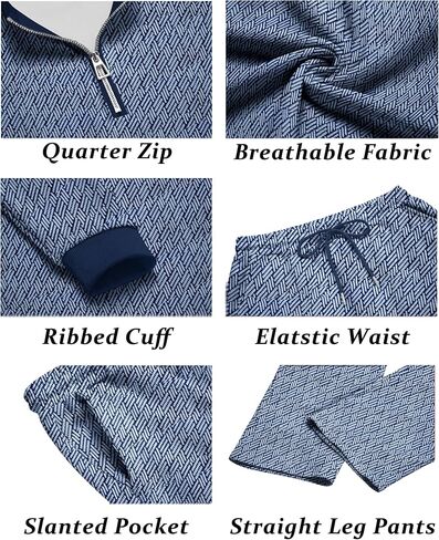 COOFANDY Men's 2 Piece Tracksuit Set Polo Athletic Sweatsuit Quarter Zip Jogging Long Sleeve Casual Sports Outfits in Kuwait