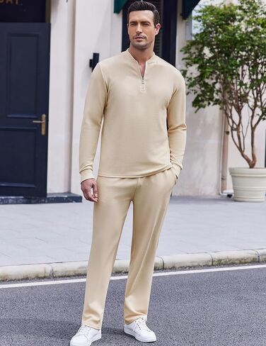 COOFANDY Men's 2 Piece Tracksuit Set Polo Athletic Sweatsuit Quarter Zip Jogging Long Sleeve Casual Sports Outfits in Kuwait