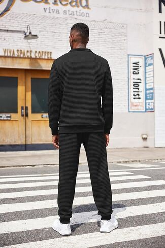 COOFANDY Men's Tracksuit 2 Piece Quarter Zip Sweatsuit Workout Plaid Jacquard Jogging Suit Set in Kuwait