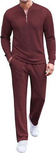 COOFANDY Men's 2 Piece Tracksuit Set Polo Athletic Sweatsuit Quarter Zip Jogging Long Sleeve Casual Sports Outfits in Kuwait