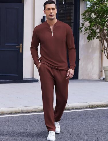 COOFANDY Men's 2 Piece Tracksuit Set Polo Athletic Sweatsuit Quarter Zip Jogging Long Sleeve Casual Sports Outfits in Kuwait