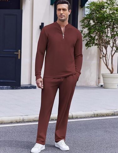 COOFANDY Men's 2 Piece Tracksuit Set Polo Athletic Sweatsuit Quarter Zip Jogging Long Sleeve Casual Sports Outfits in Kuwait